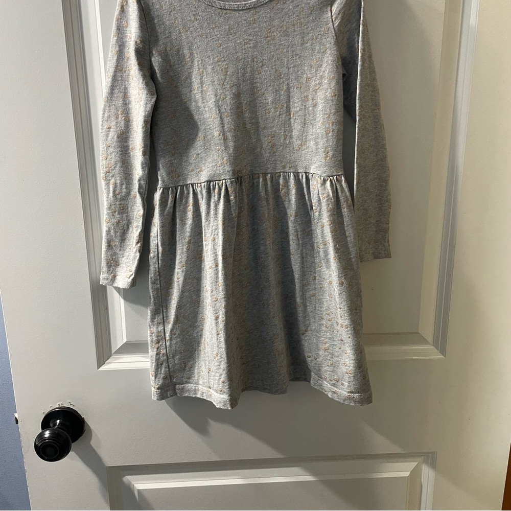 Carter's Heather Gray Long-Sleeve Dress with Gold Hearts.